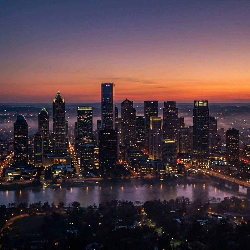 Houston skyline aerial view at dusk